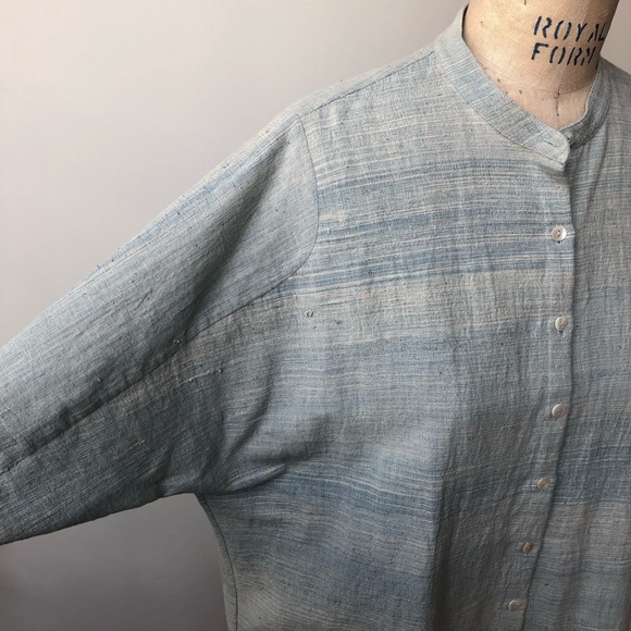 11.11 eleven eleven button up shirt, Hand spun, hand woven, natural indigo dye S - Picture 4 of 13